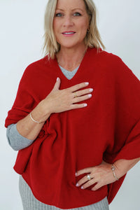 MerinoSnug - Mandy Poncho Alpaca Merino Wool Blend - Australian Made in Red