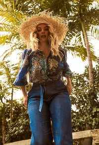 Granda Cotton Silk Top in Aztec Floral