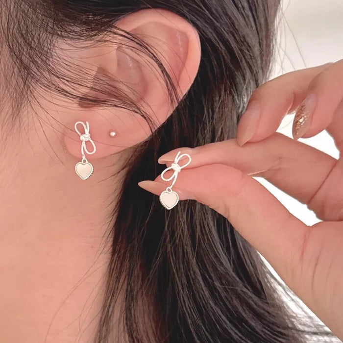 Heart Shape Bow Knot Drop Earrings