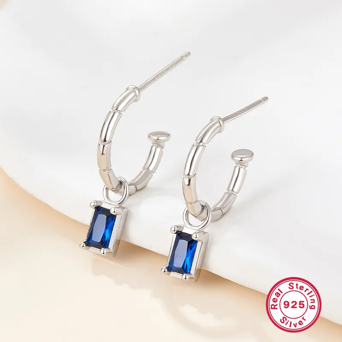 Blue Zircon Silver Drop Earrings