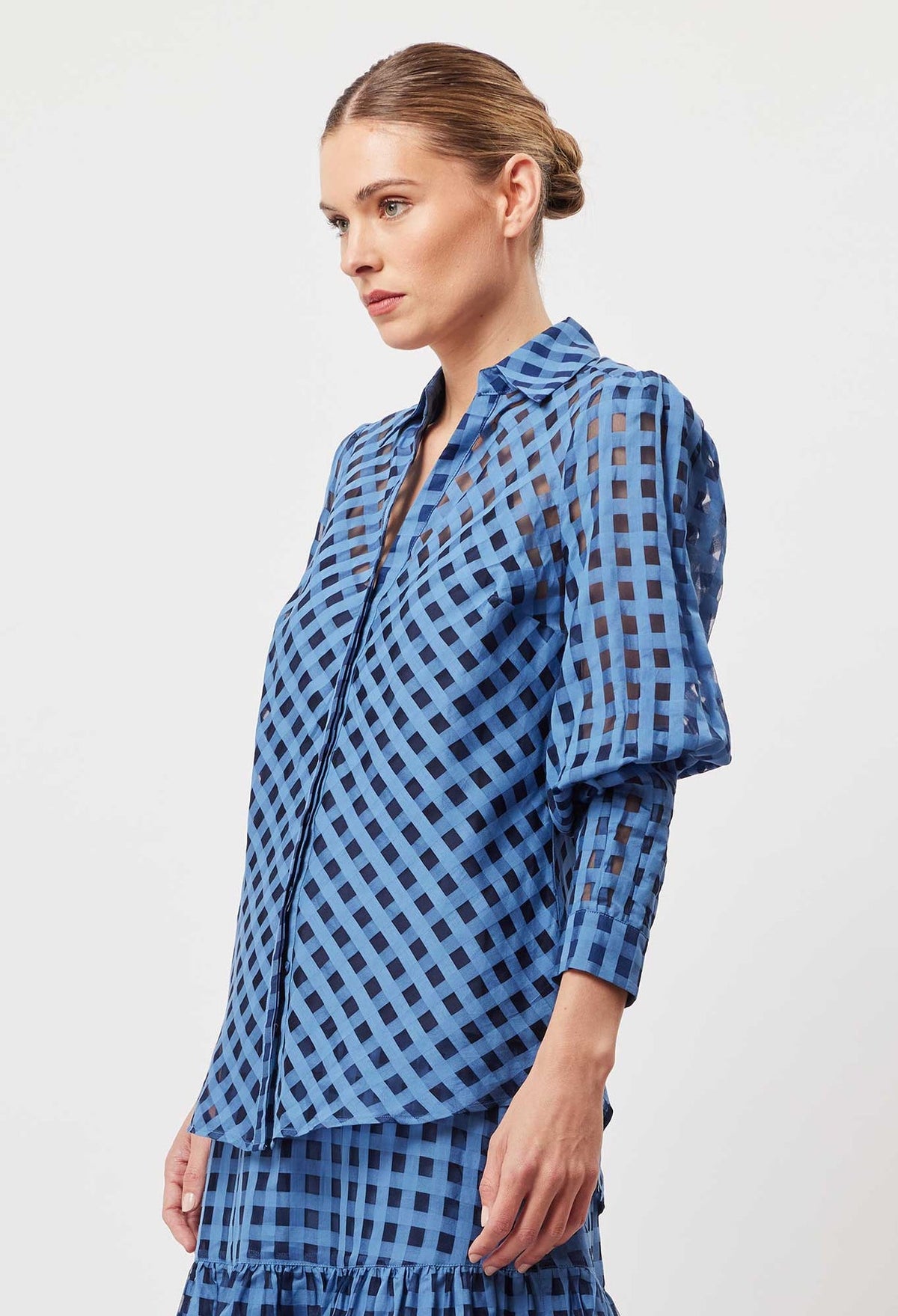 Antigua Cotton Silk Self Check Shirt Laguna