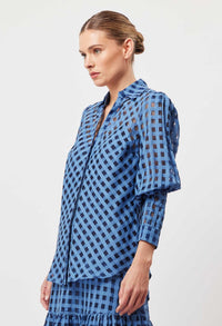 Antigua Cotton Silk Self Check Shirt Laguna