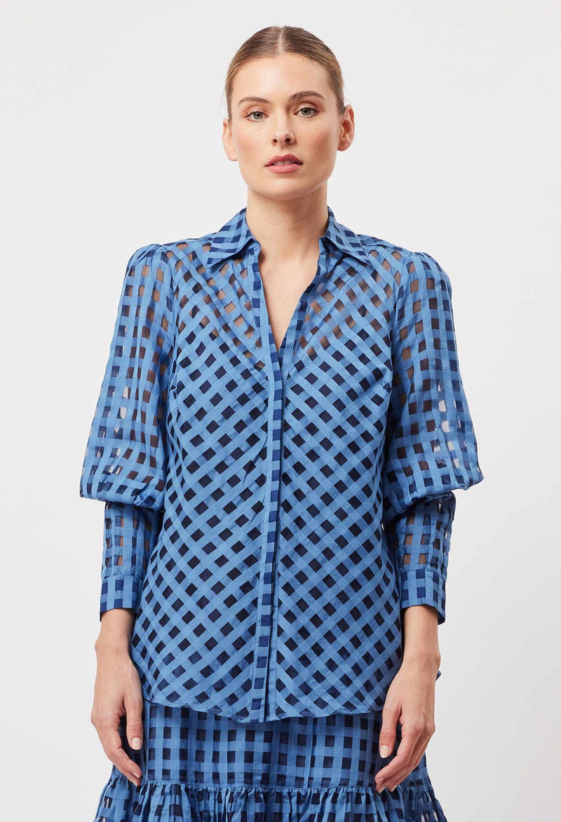 Antigua Cotton Silk Self Check Shirt Laguna