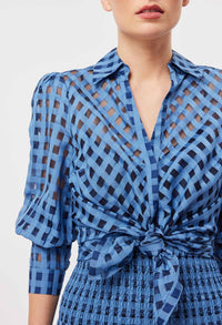 Antigua Cotton Silk Self Check Shirt Laguna