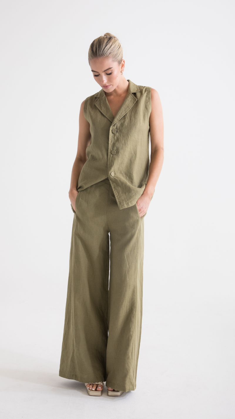 Luca Linen Vest - Pistachio