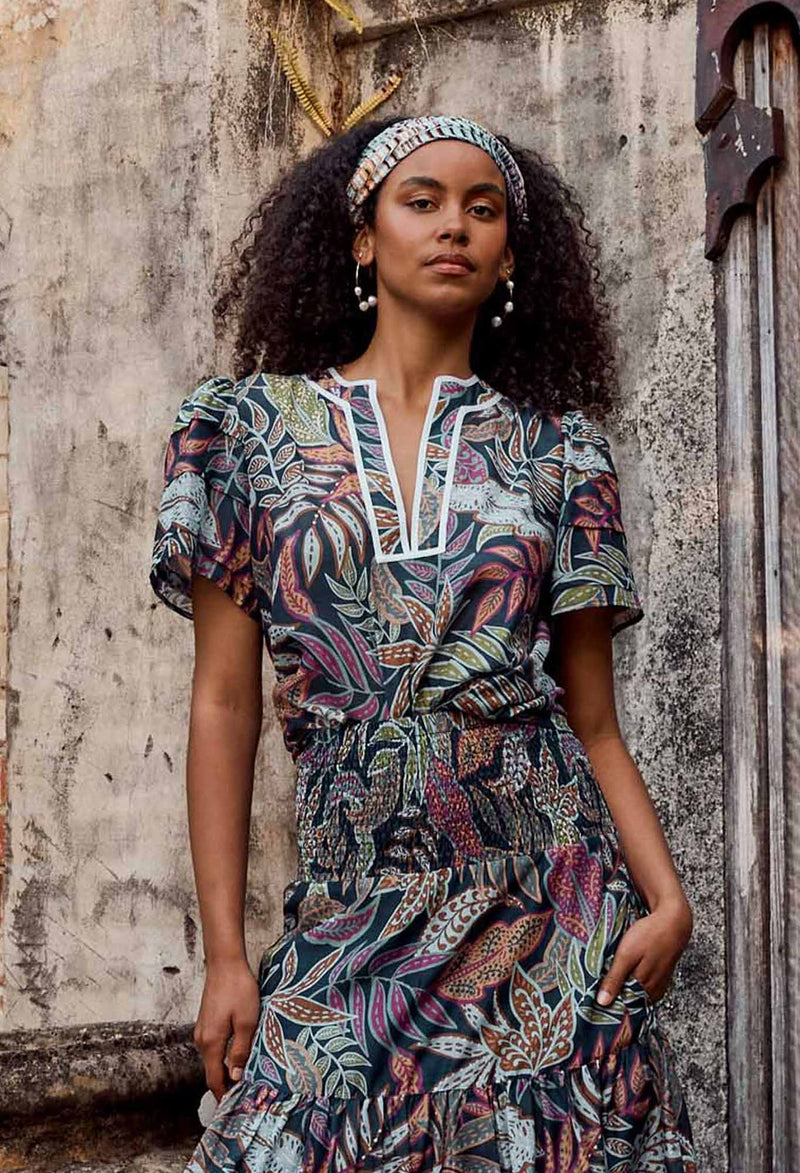 Deity Cotton Silk Top In Fiesta Tropical