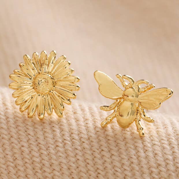 Mismatched Daisy and Bee Stud Earrings