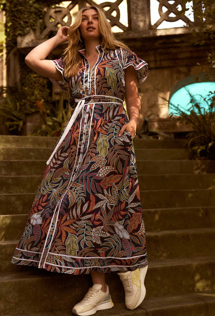 Panama Viscose Rayon Maxi Dress in Fiesta Tropical