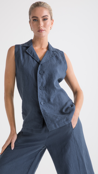 Luca Linen Vest - Navy