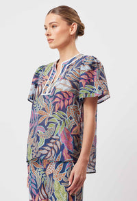 Deity Cotton Silk Top In Fiesta Tropical