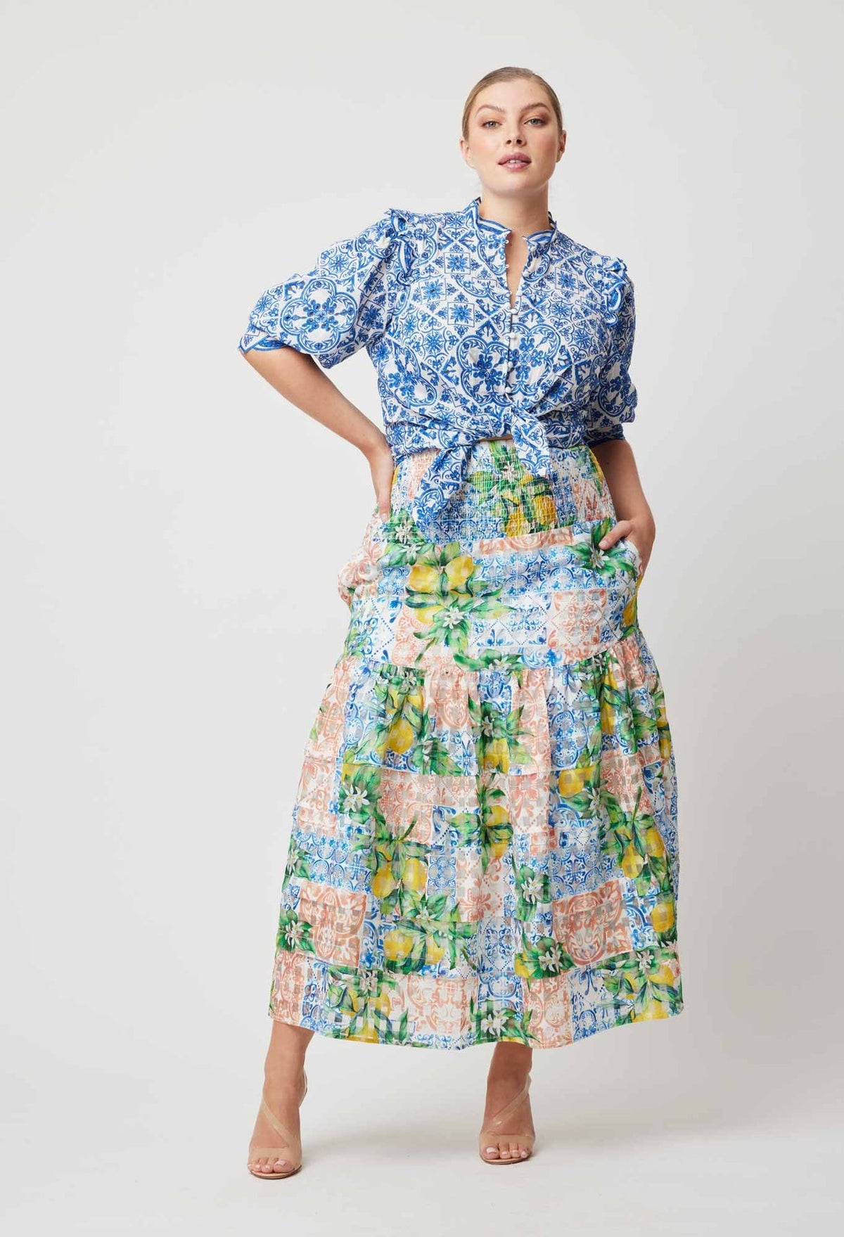 Antigua Cotton Silk Skirt in Limonata