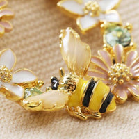 Crystal Flower and Enamel Bee Drop Earrings