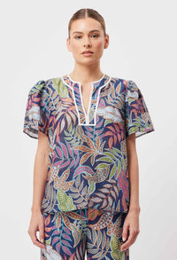 Deity Cotton Silk Top In Fiesta Tropical