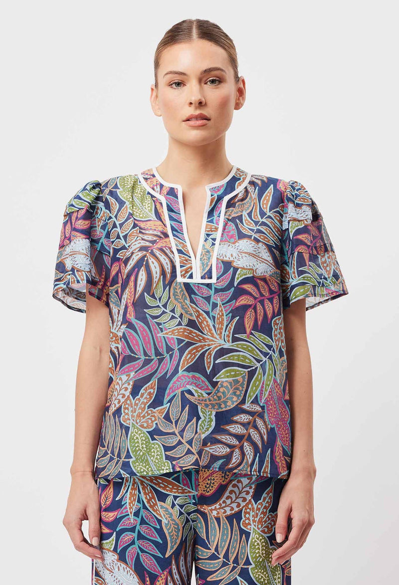 Deity Cotton Silk Top In Fiesta Tropical