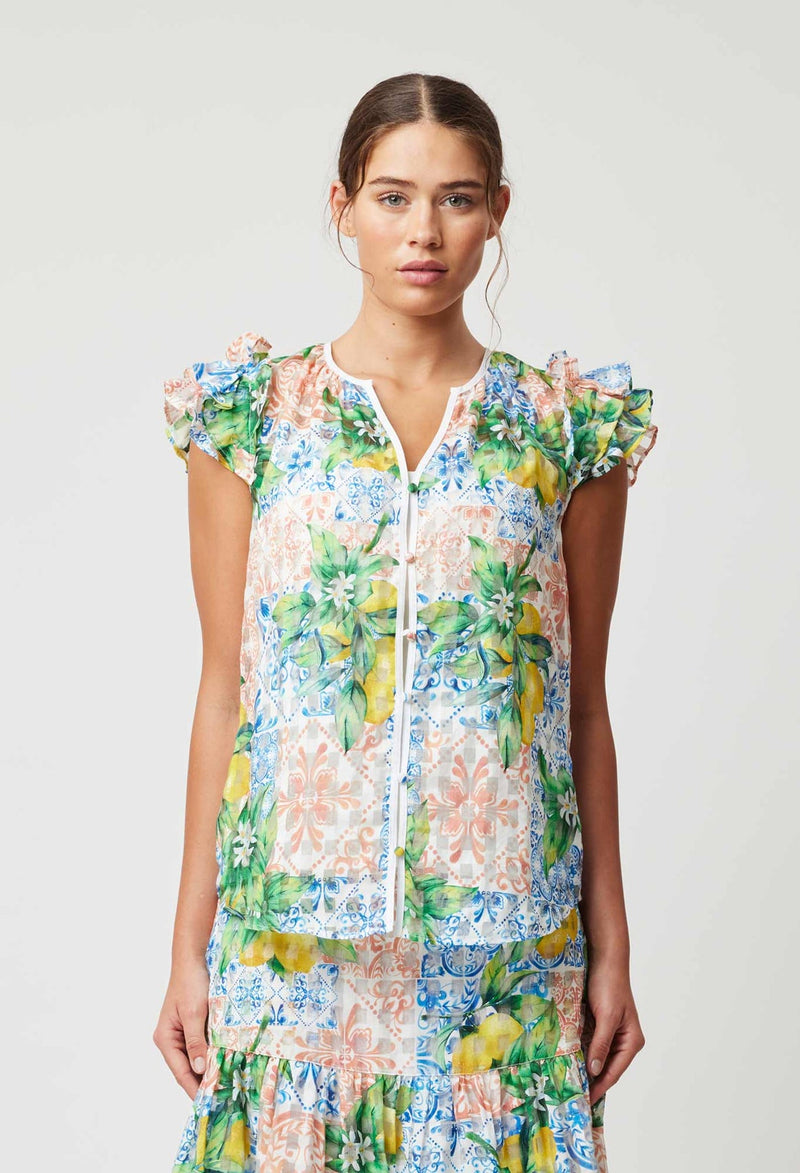 Elena Cotton Silk Blouse in Limonata