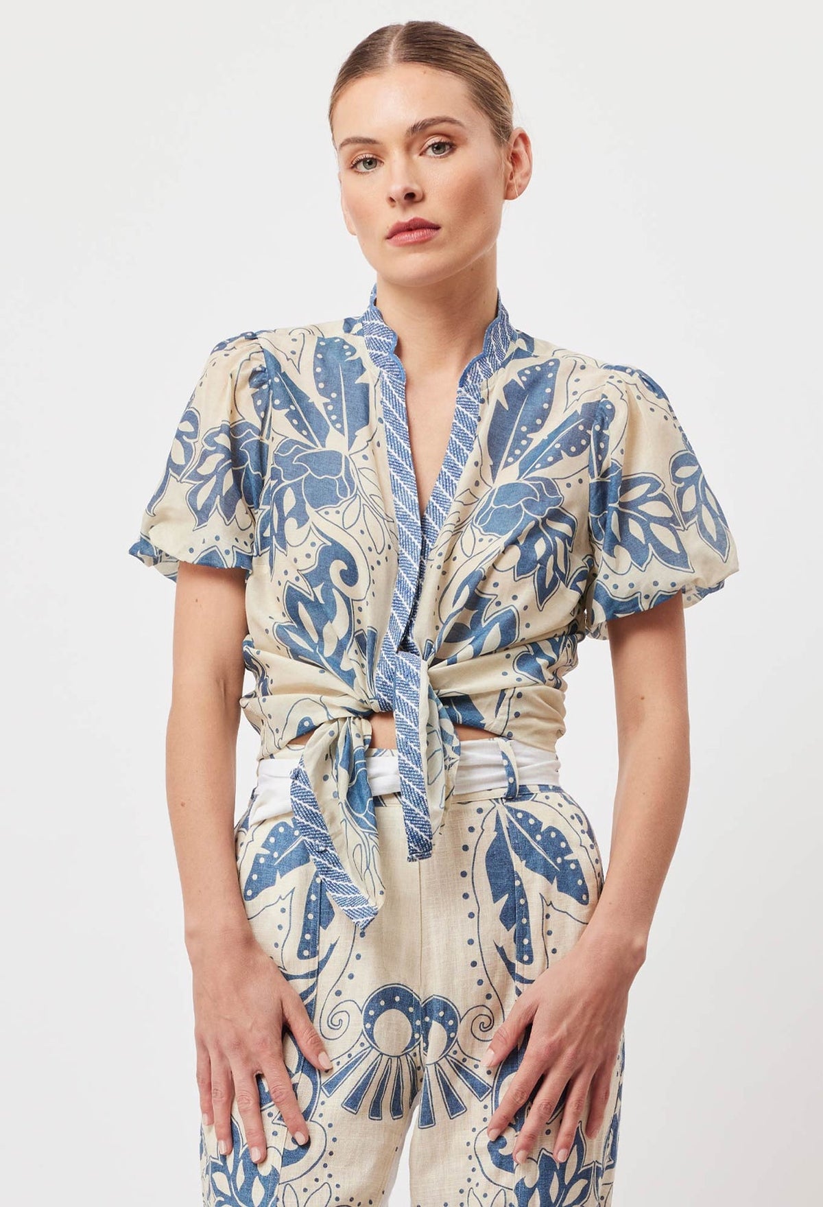 Tulum Cotton Silk Shirt in Del Sol Azure