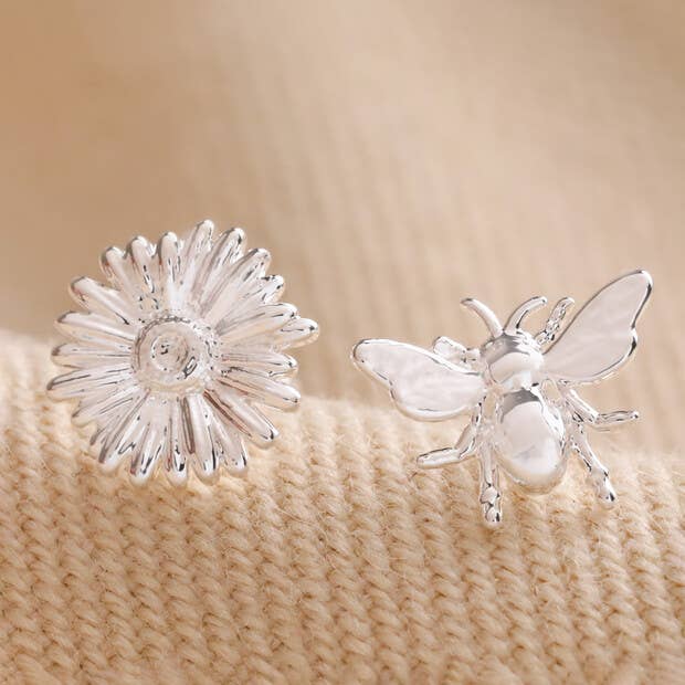 Mismatched Daisy and Bee Stud Earrings