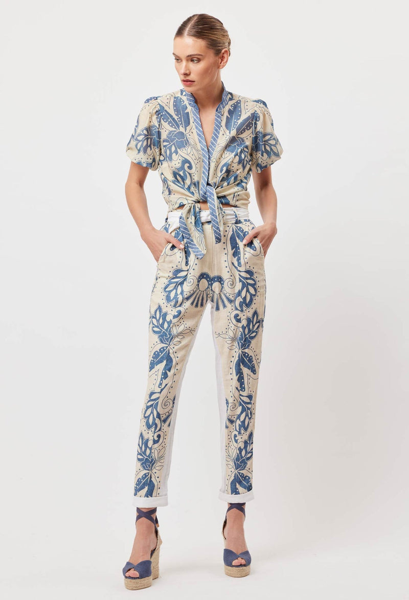 Tulum Cotton Silk Shirt in Del Sol Azure