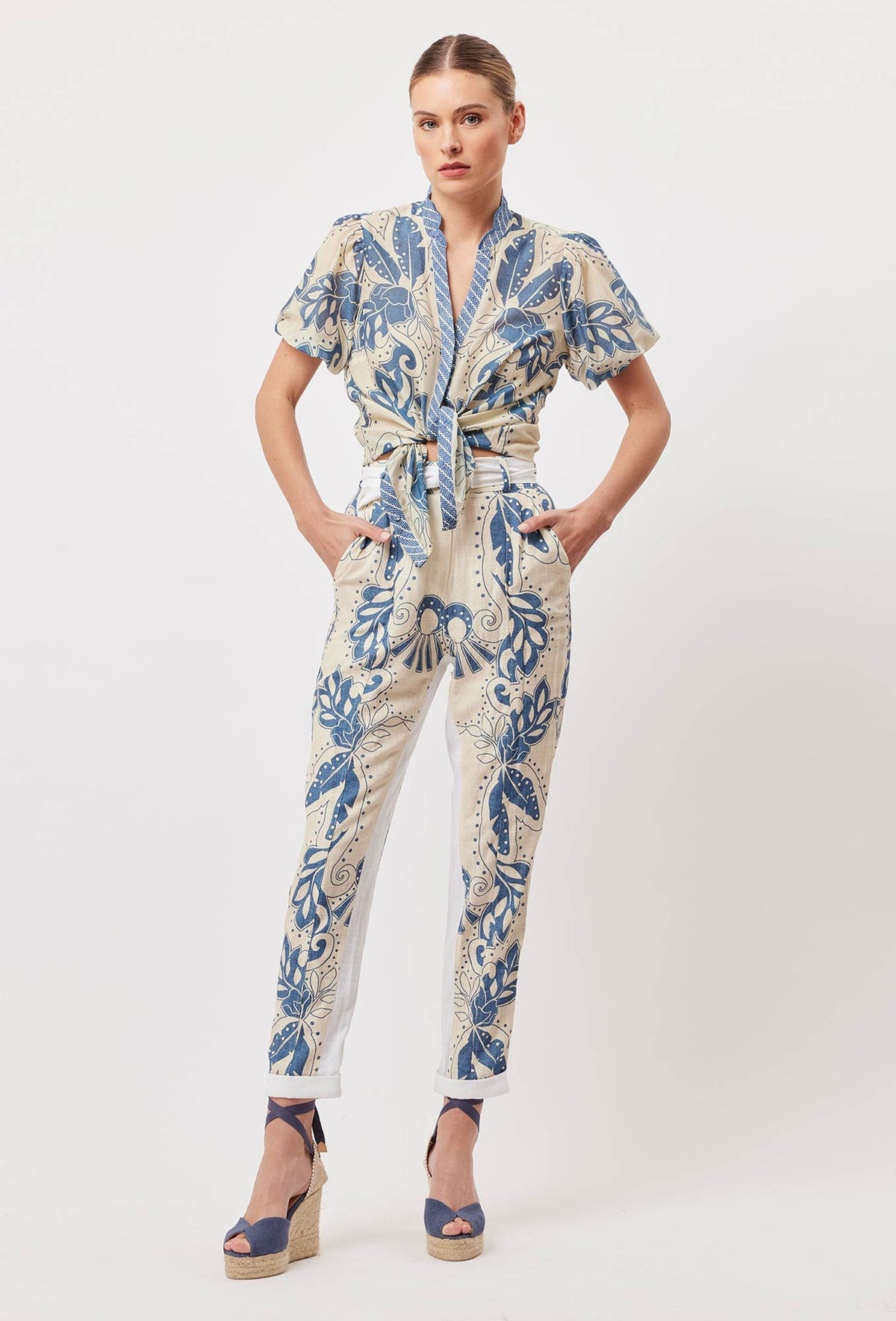 Tulum Cotton Silk Shirt in Del Sol Azure