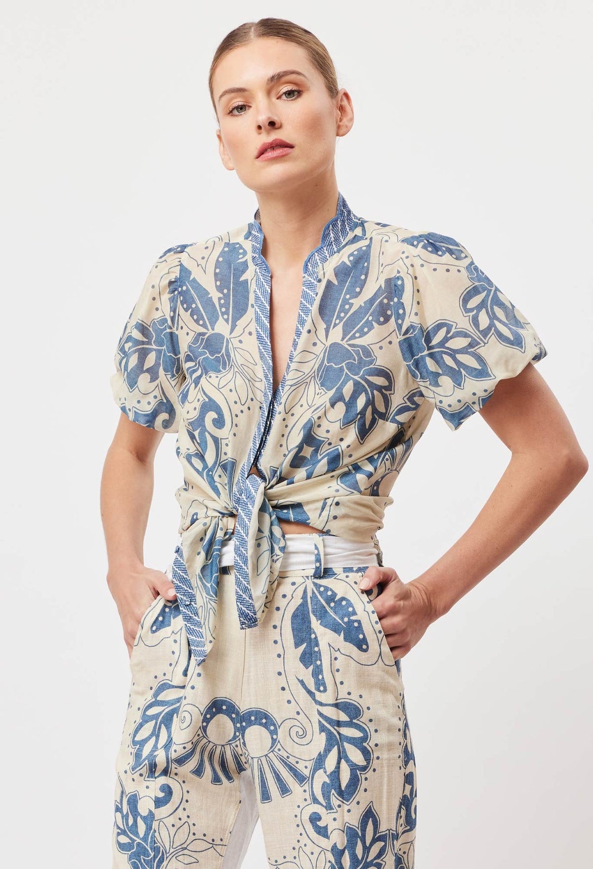 Tulum Cotton Silk Shirt in Del Sol Azure