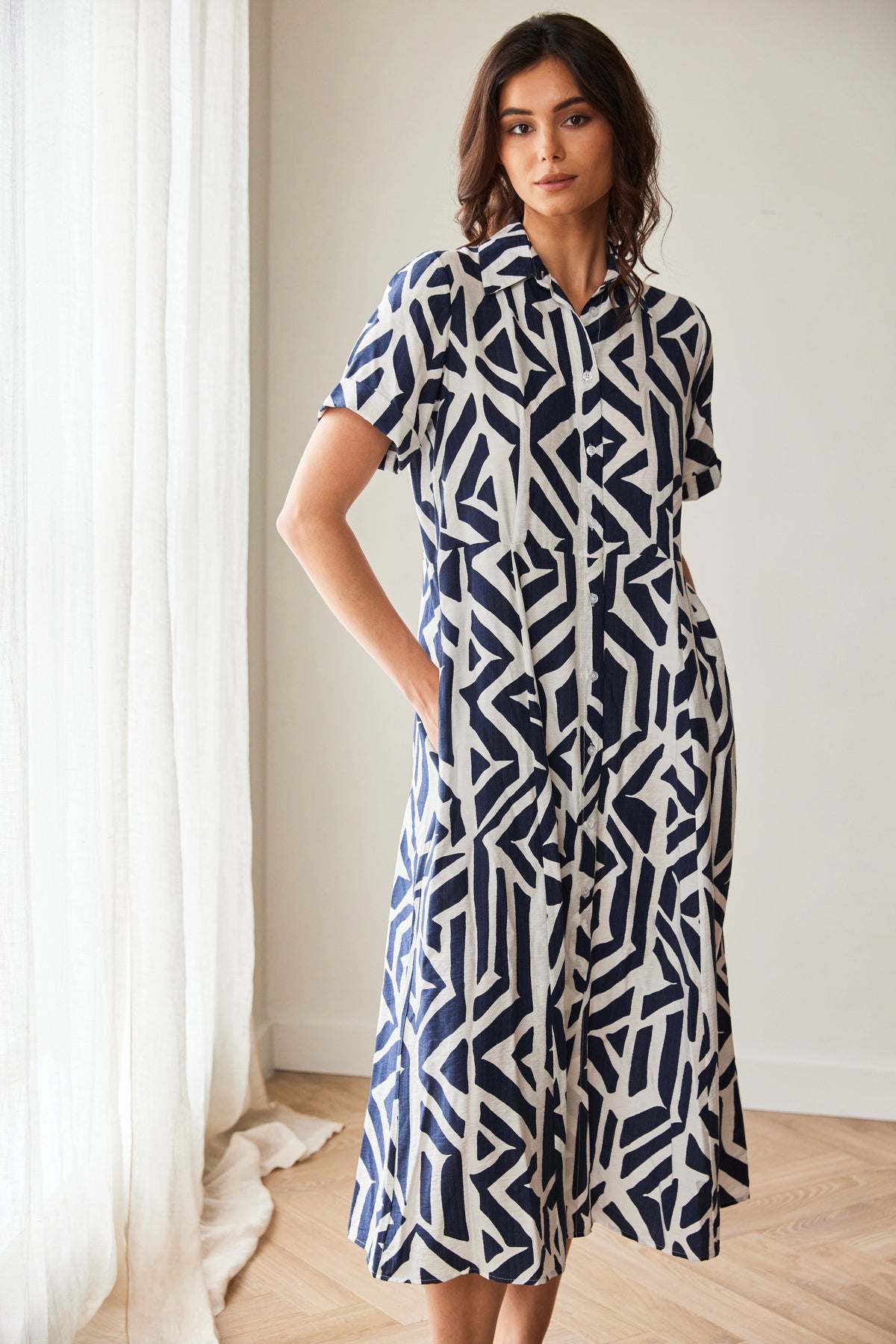 Peruzzi - Geo Block Print Dress - Navy