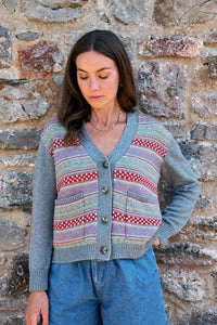 Maxted - Button Down Cardigan in Charcoal Fairisle