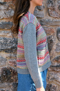 Maxted - Button Down Cardigan in Charcoal Fairisle
