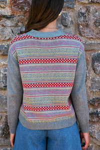 Maxted - Button Down Cardigan in Charcoal Fairisle