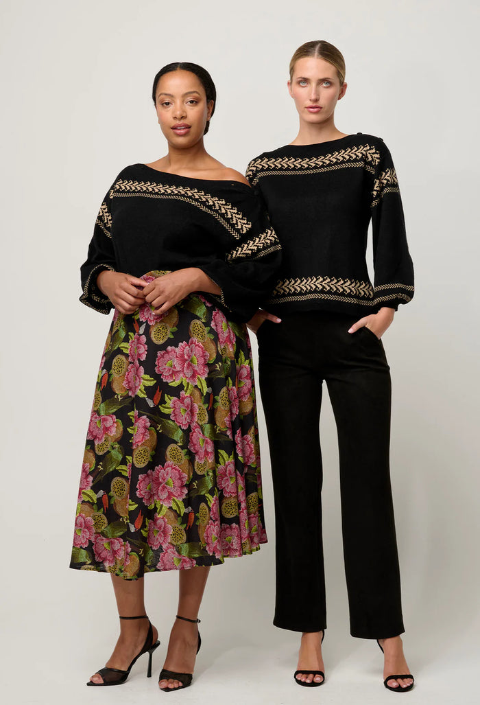 Once Was - Odessa Onyx Merino Wool Cotton Blend Jacquard Knit Top