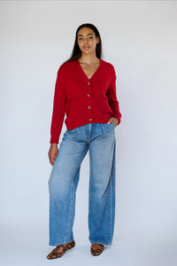 Maxted - Button Down Cardigan in Red