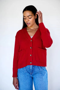 Maxted - Button Down Cardigan in Red
