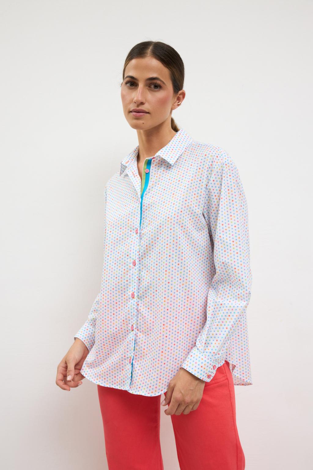 Tinta & Bariloche Narel Shirt in turquoise micro-star print - 100% cotton, made in Spain