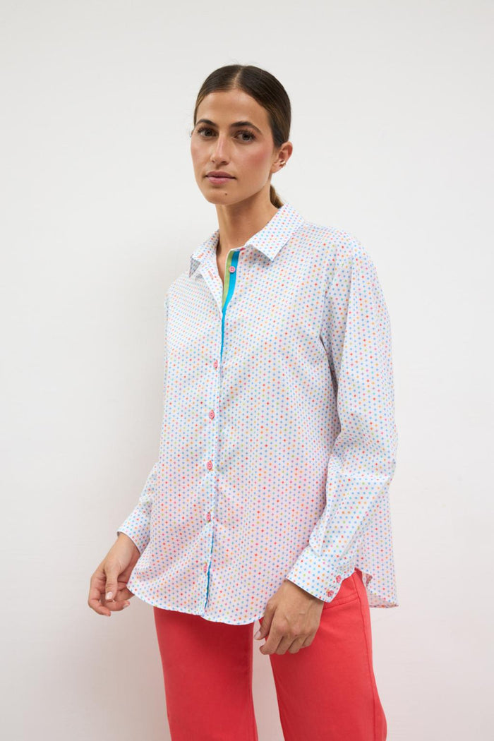 Tinta & Bariloche Narel Shirt in turquoise micro-star print - 100% cotton, made in Spain