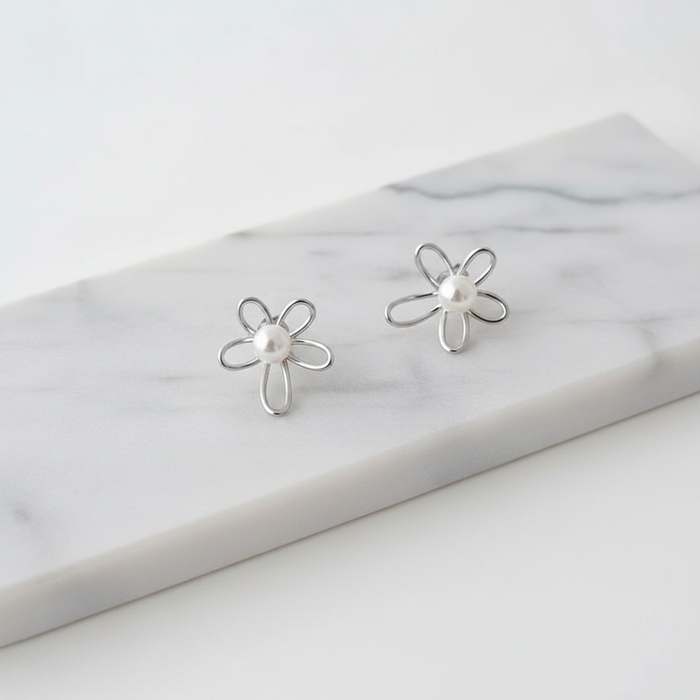 Floral Pearl Contemporary Earrings