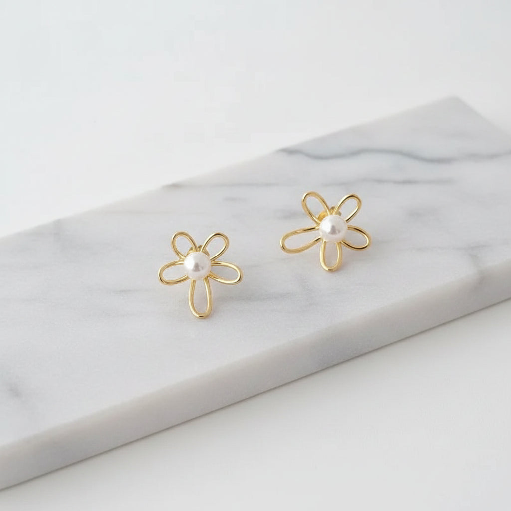 Floral Pearl Contemporary Earrings