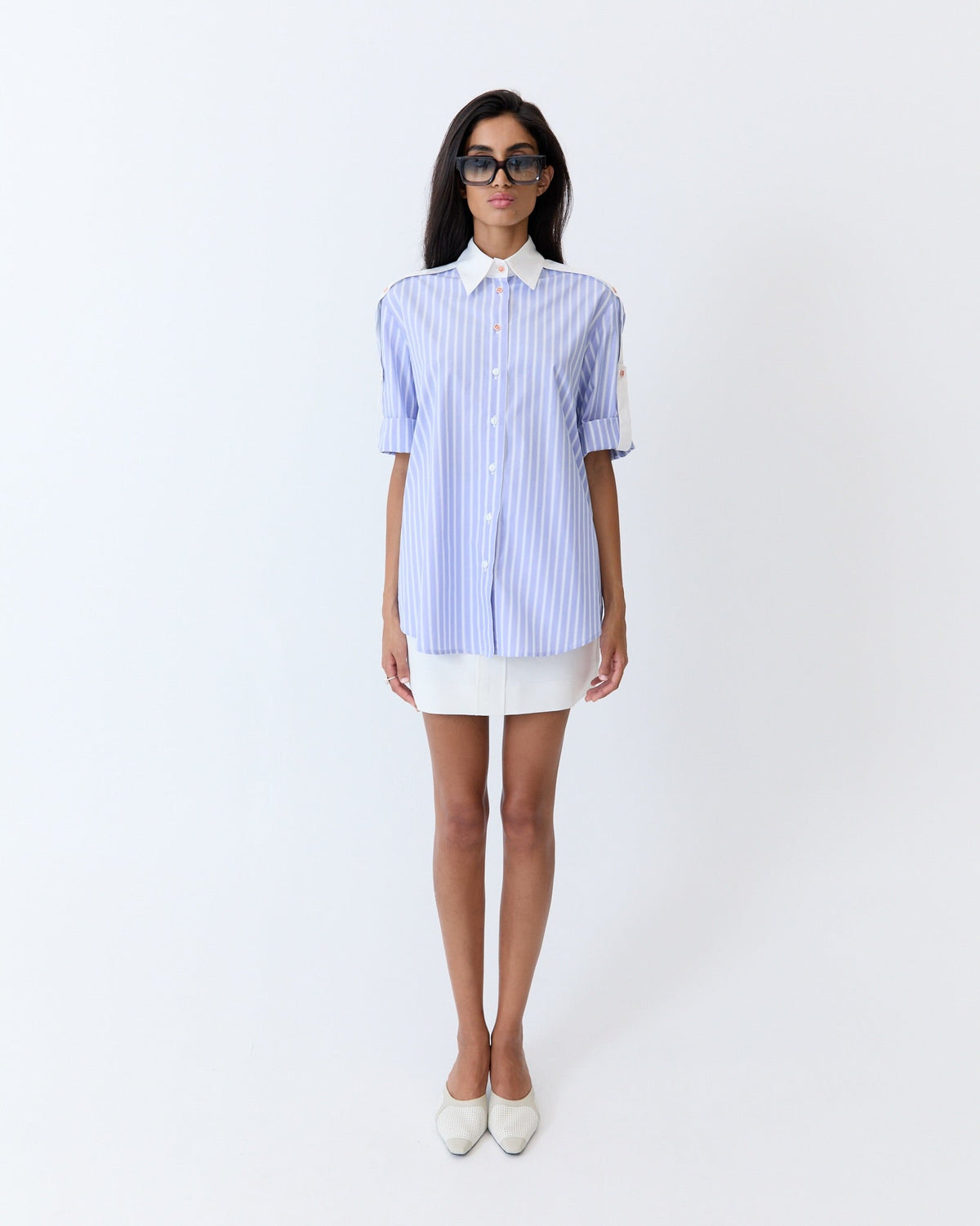 Eder by Anna Bellini Shirt in Blue White Stripe - front