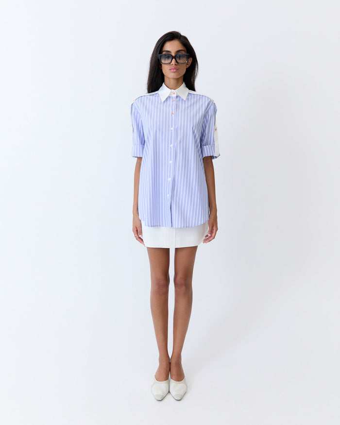 Eder by Anna Bellini Shirt in Blue White Stripe - front