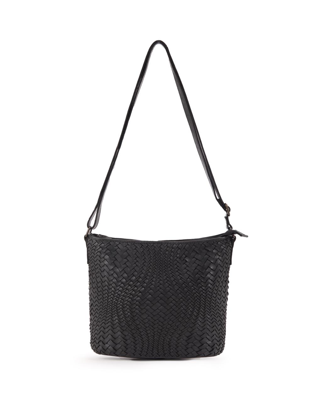 Serenade Coogee woven leather cross body bag in black