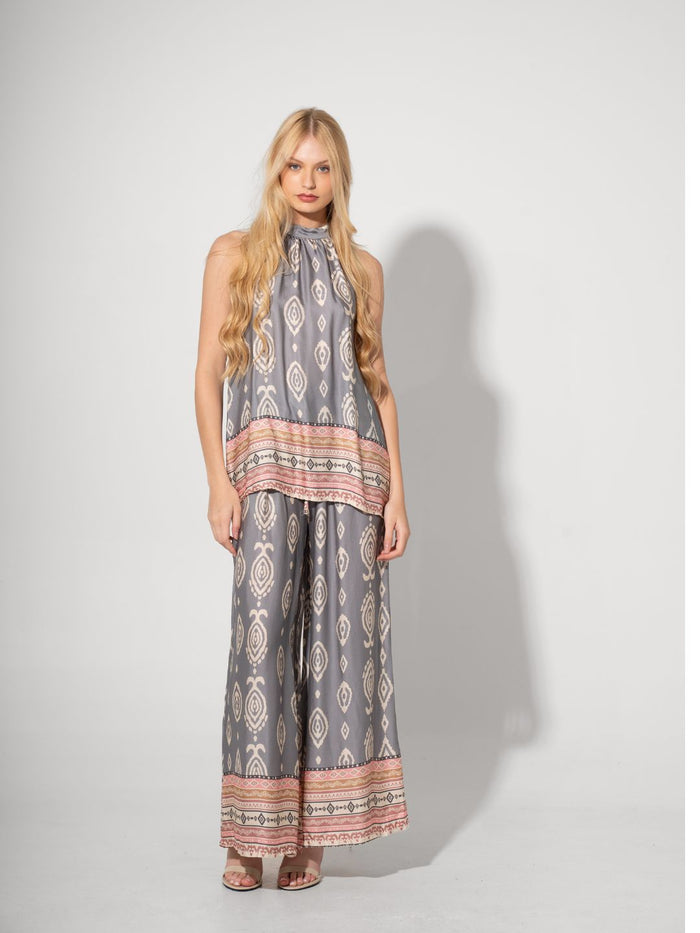 Astrid - Boho Grey Print Pant
