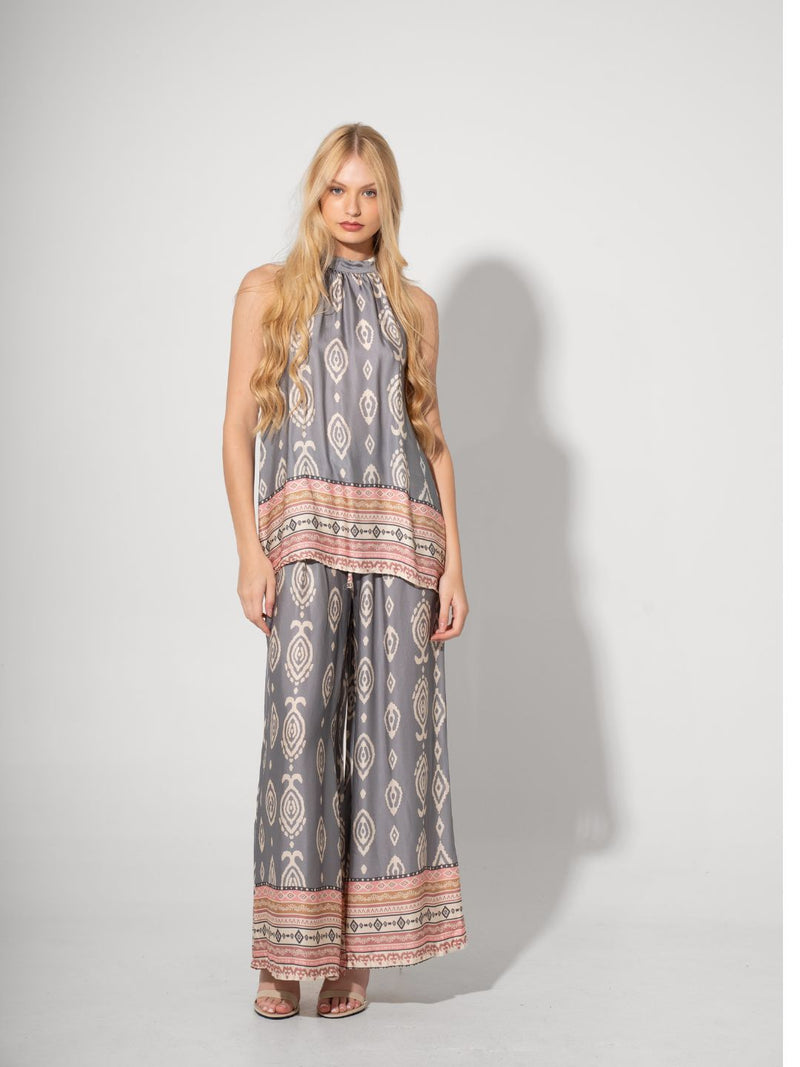 Astrid - Boho Grey Print Pant