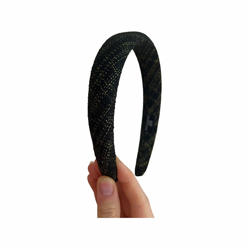 Plaid Headband - Black & Gold Fleck