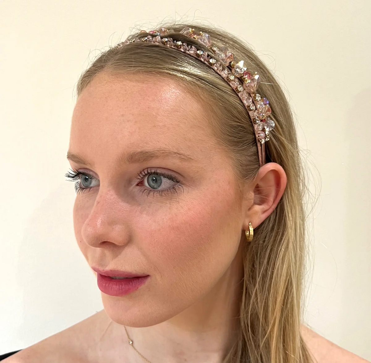 Tania Hird Crystals 2 Layers Statement Headband - Pink