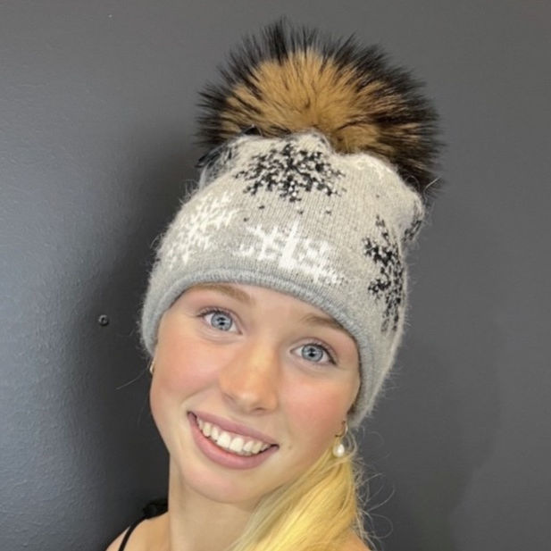 Angora Snow beanie with lux Pom Pom