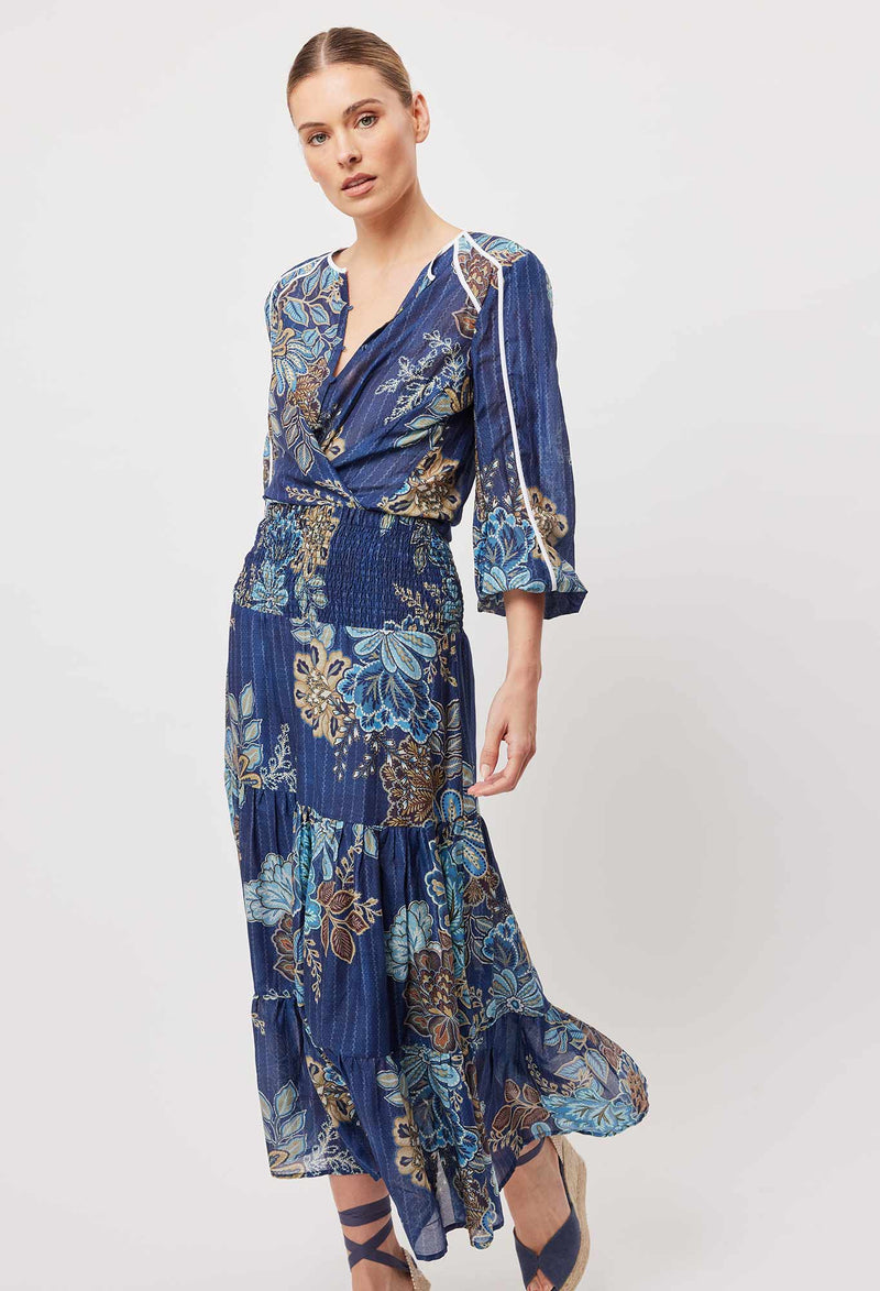 Granda Cotton Silk Top in Aztec Floral