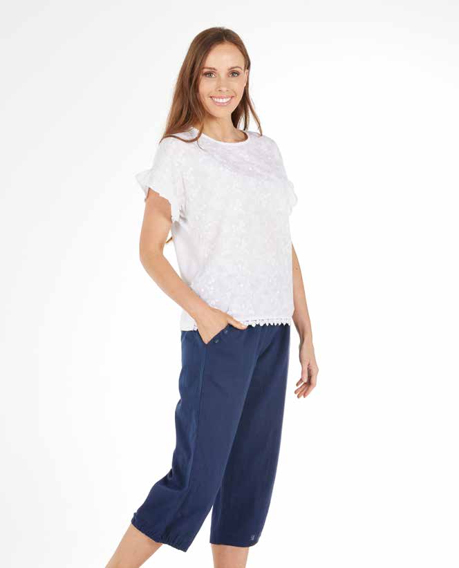 Embroided Linen Blend Top - White 2047