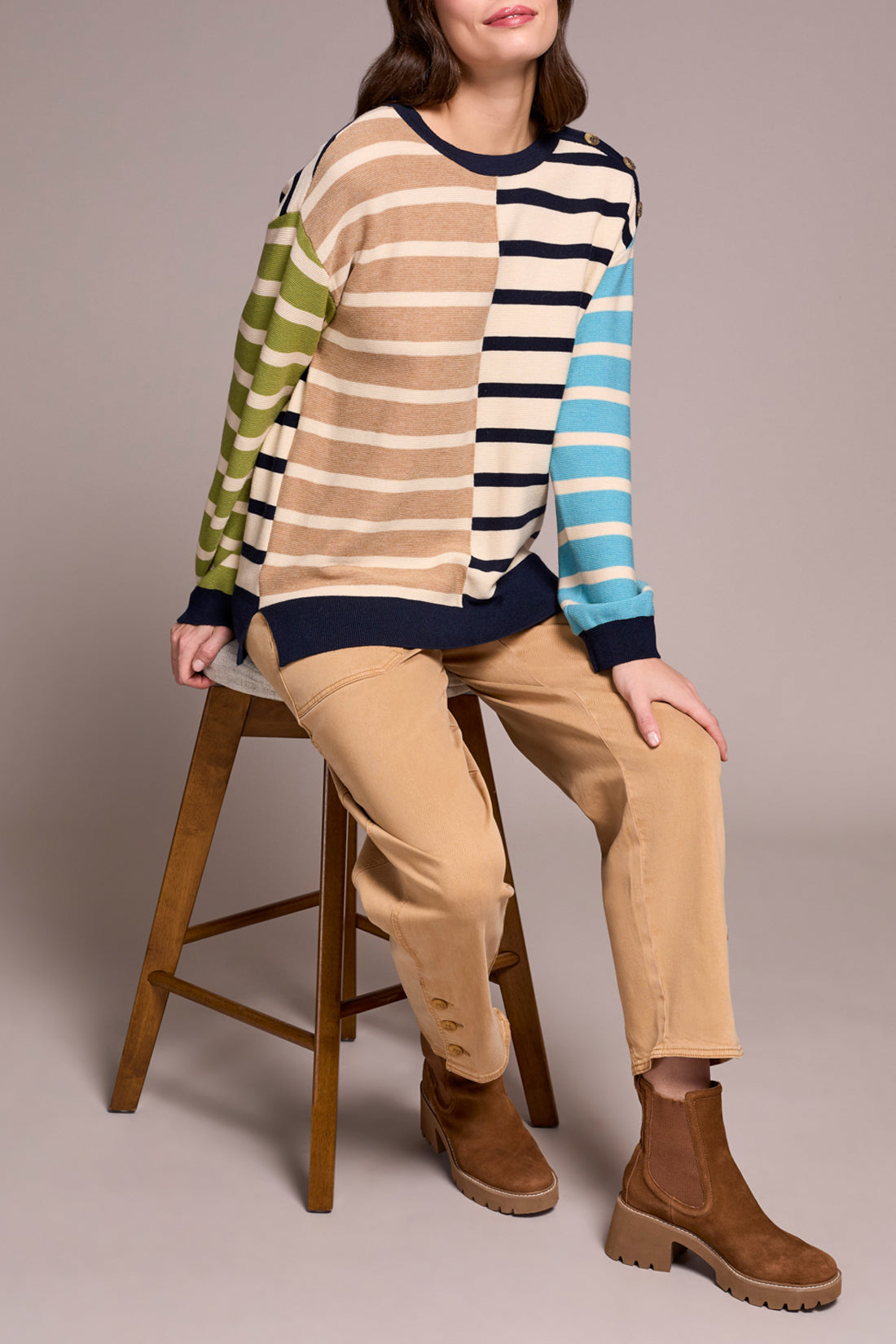 Tribal - Multi Stripe Leight Weight Crew Neck