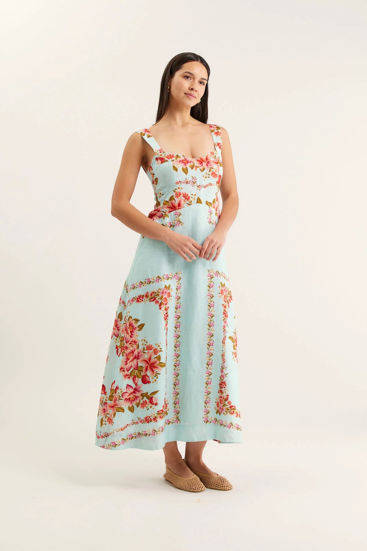 alessandra linen dress Alessandra twist-front embroidered linen halterneck midi dress - white