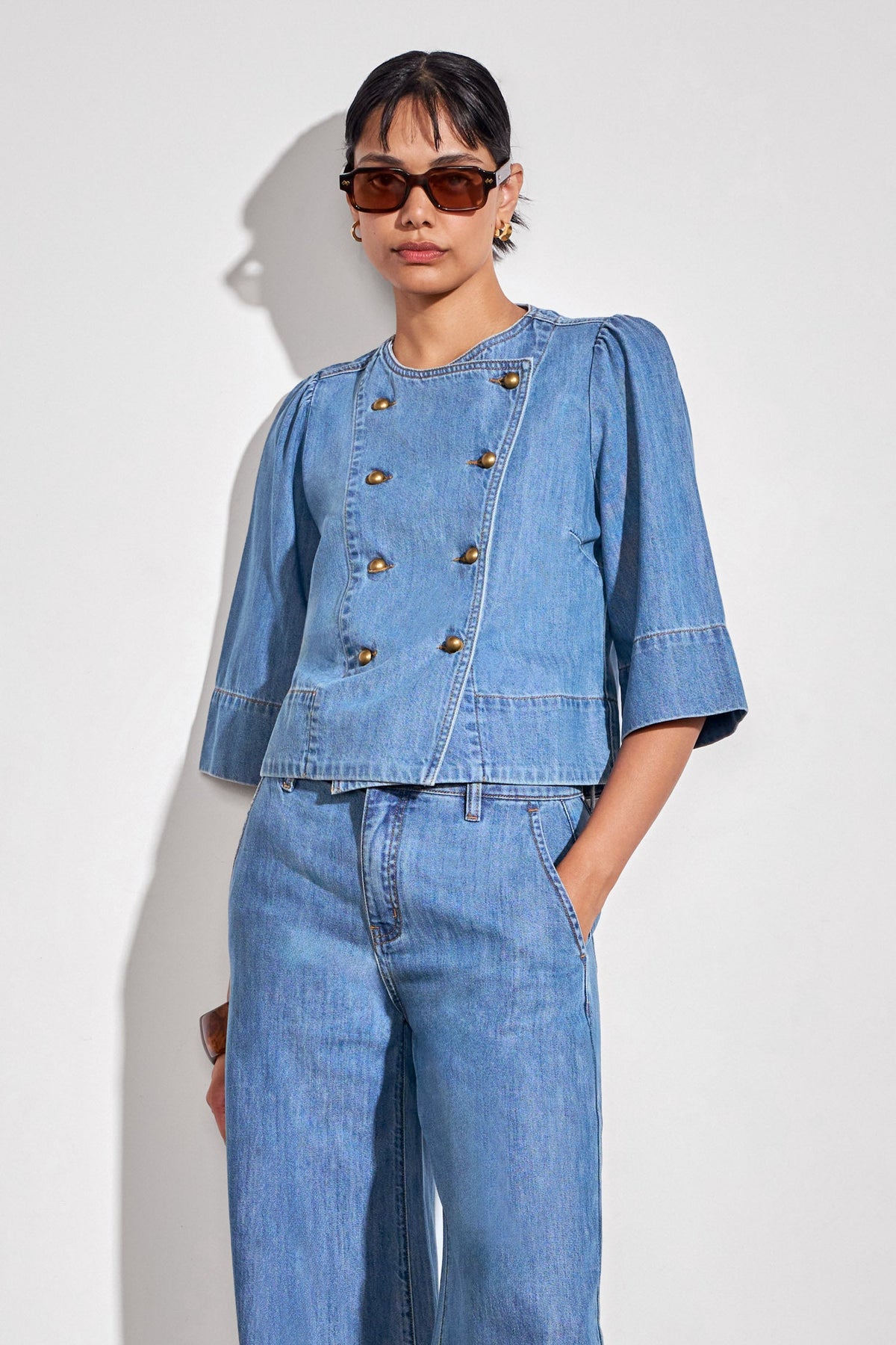 Zoe Kratzmann Plunge Jacket - Mid Wash Denim