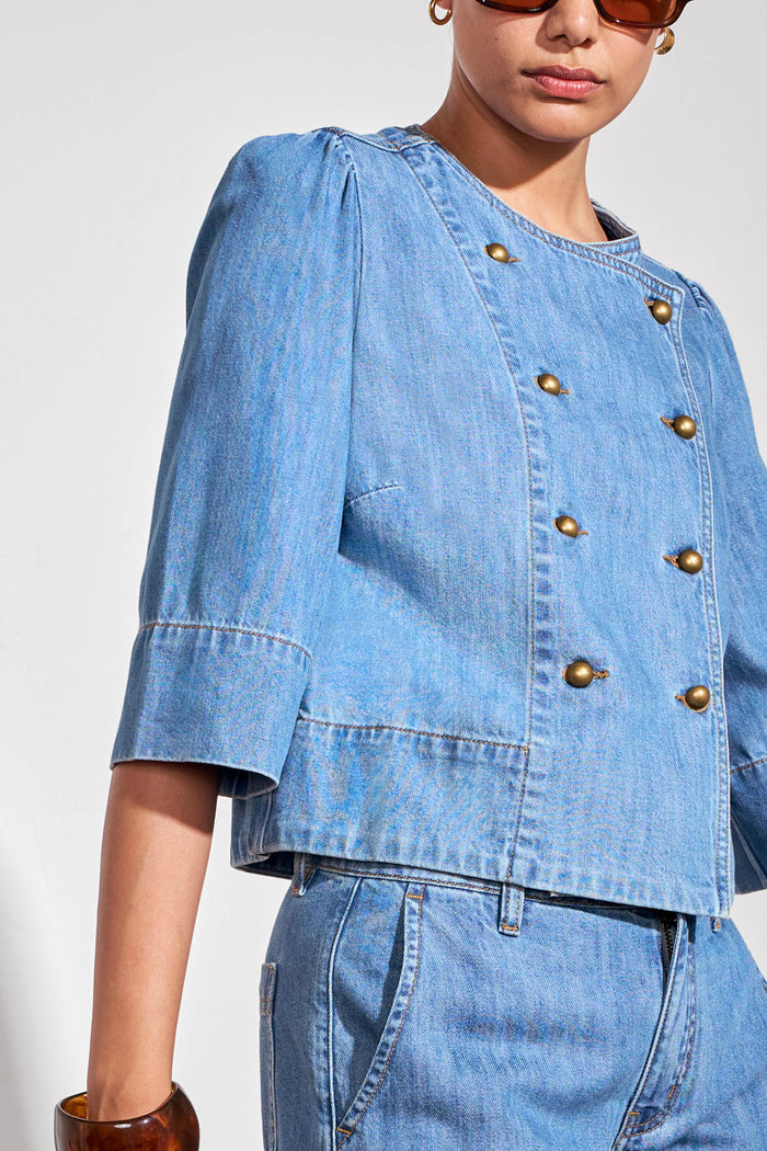 Zoe Kratzmann Plunge Jacket - Mid Wash Denim