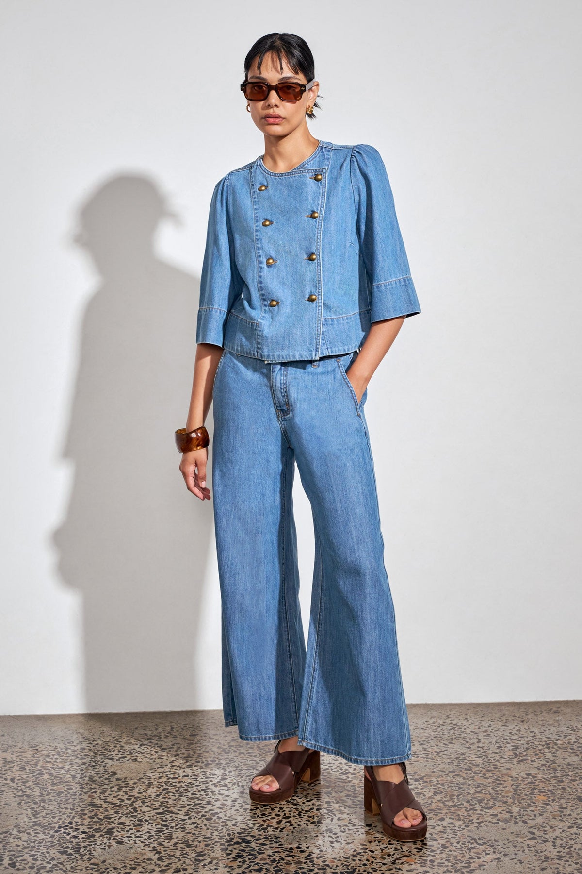 Zoe Kratzmann Plunge Jacket - Mid Wash Denim